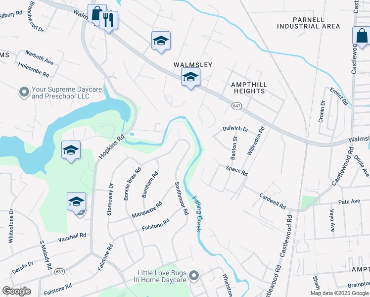 map of restaurants, bars, coffee shops, grocery stores, and more near 4720 Southmoor Road in Richmond