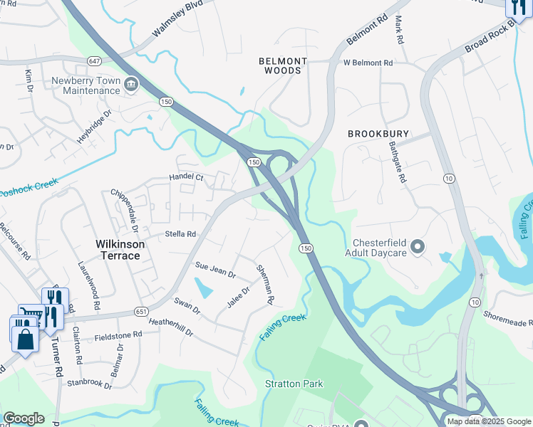 map of restaurants, bars, coffee shops, grocery stores, and more near 4001 Simons Drive in Richmond