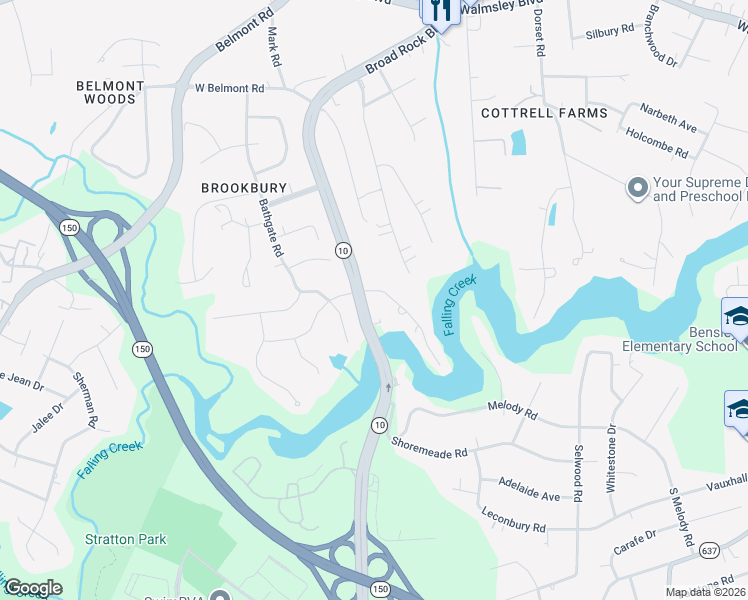 map of restaurants, bars, coffee shops, grocery stores, and more near 4243 Iron Bridge Road in Richmond
