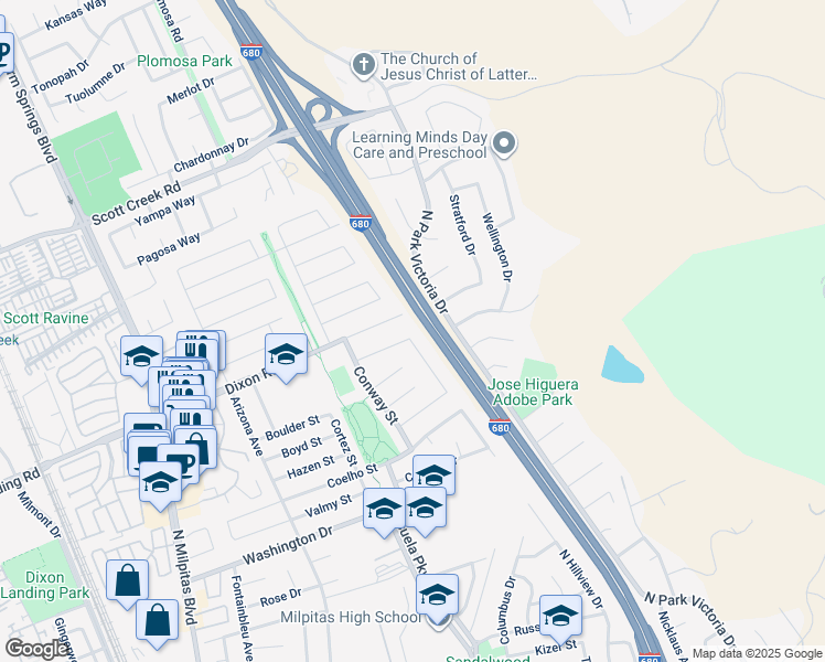 map of restaurants, bars, coffee shops, grocery stores, and more near 507 Greathouse Drive in Milpitas