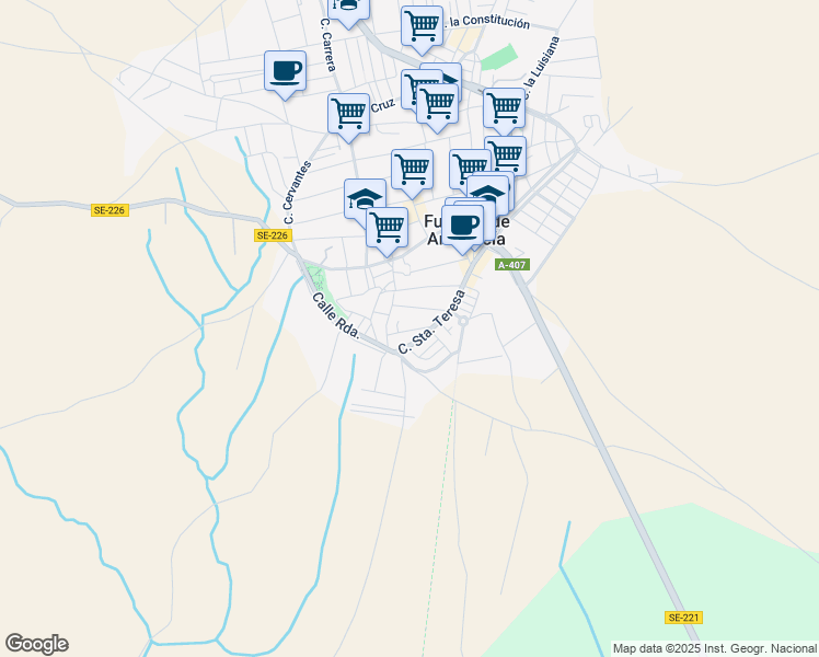 map of restaurants, bars, coffee shops, grocery stores, and more near 27 Calle Comandante Baeza in Fuentes de Andalucía