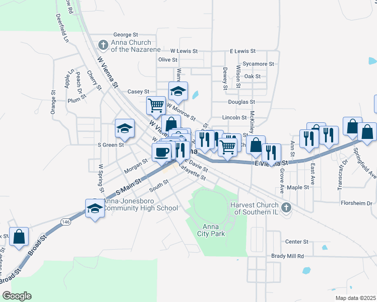 map of restaurants, bars, coffee shops, grocery stores, and more near 317 Anna Vista in Anna