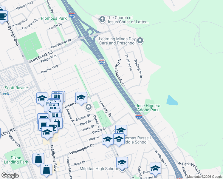map of restaurants, bars, coffee shops, grocery stores, and more near 531 Dixon Road in Milpitas