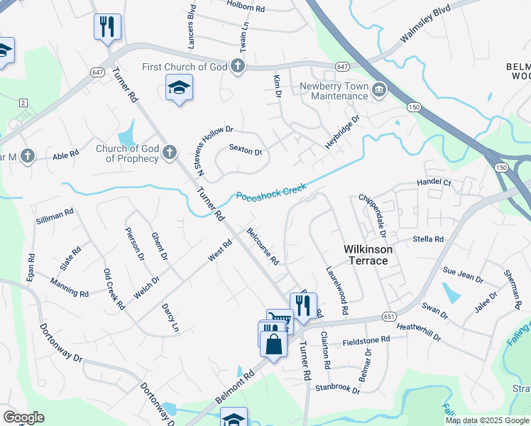 map of restaurants, bars, coffee shops, grocery stores, and more near Bardot Ct in Chesterfield