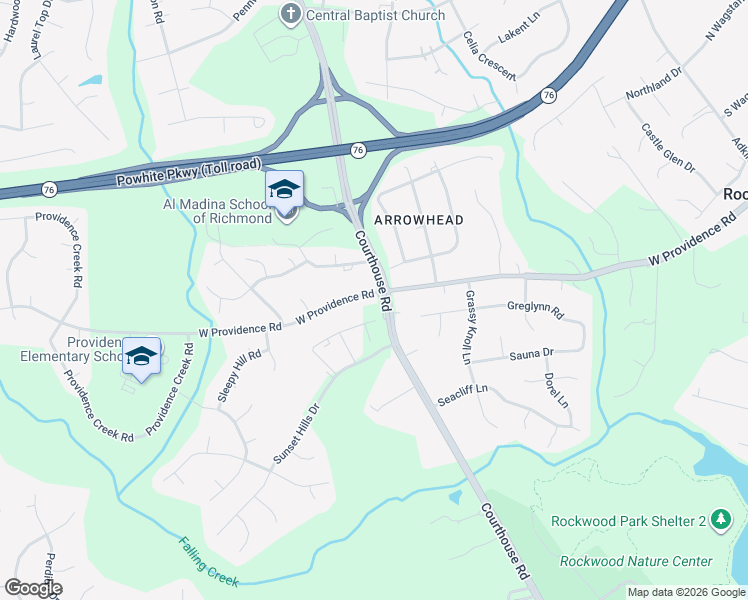 map of restaurants, bars, coffee shops, grocery stores, and more near 10600 West Providence Road in Richmond