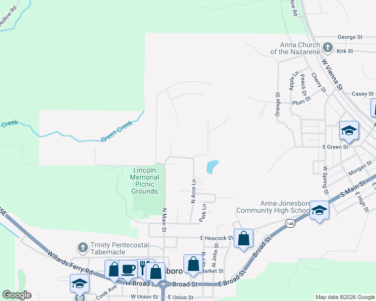 map of restaurants, bars, coffee shops, grocery stores, and more near 100 Ash's Lane in Jonesboro