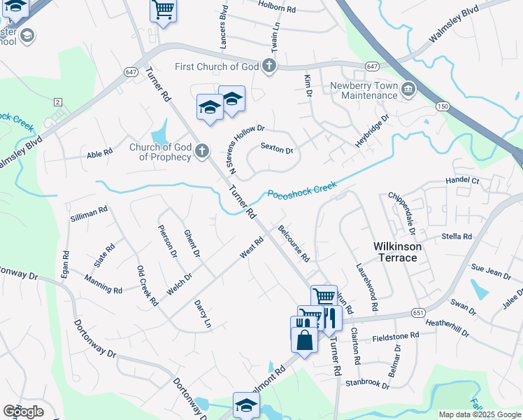 map of restaurants, bars, coffee shops, grocery stores, and more near 3701 Turner Road in Chesterfield