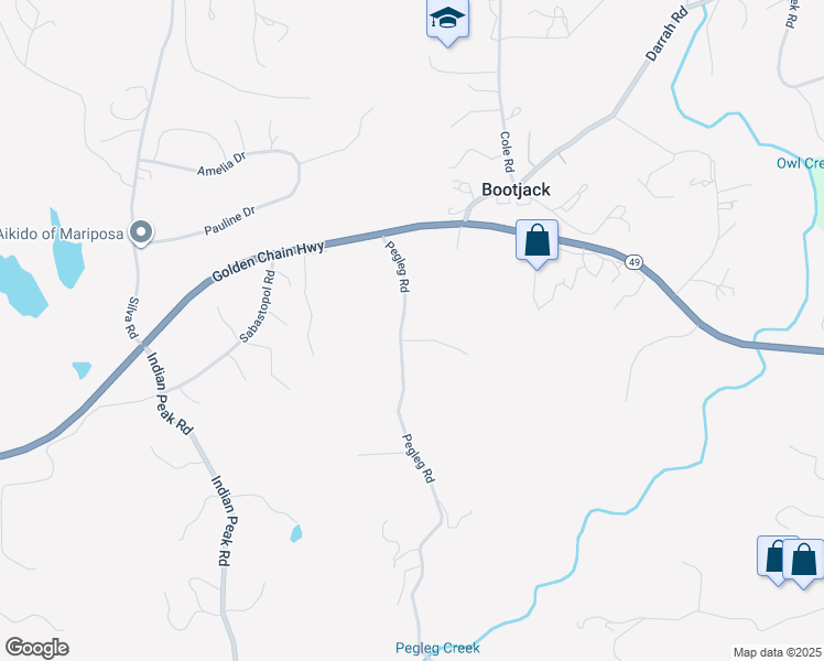 map of restaurants, bars, coffee shops, grocery stores, and more near 4958 Pegleg Road in Mariposa