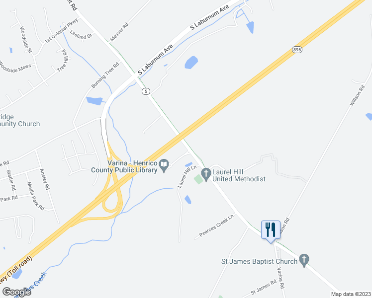 map of restaurants, bars, coffee shops, grocery stores, and more near 1875 New Market Road in Henrico