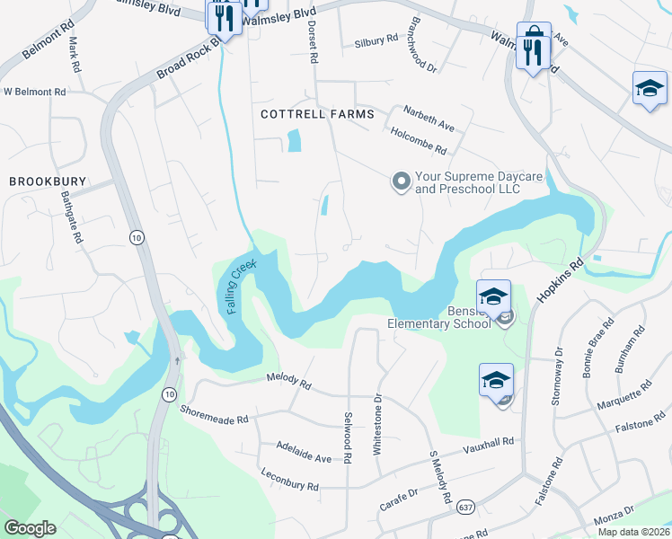 map of restaurants, bars, coffee shops, grocery stores, and more near 4257 Grantlake Road in Richmond