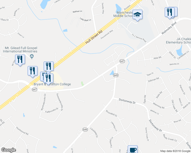map of restaurants, bars, coffee shops, grocery stores, and more near 7710 Walmsley Boulevard in Richmond