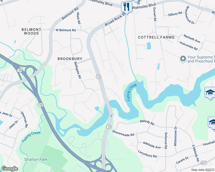 map of restaurants, bars, coffee shops, grocery stores, and more near 4213 Reservoir Lane in Richmond
