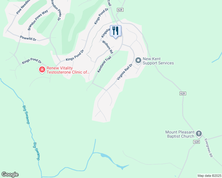 map of restaurants, bars, coffee shops, grocery stores, and more near 3805 Virginia Rail Drive in Providence Forge