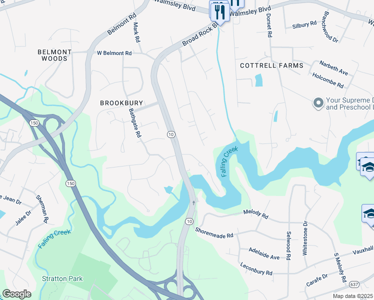 map of restaurants, bars, coffee shops, grocery stores, and more near 4213 Reservoir Lane in Richmond