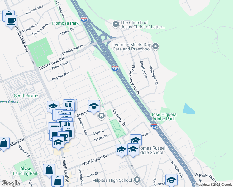 map of restaurants, bars, coffee shops, grocery stores, and more near 474 Murray Street in Milpitas