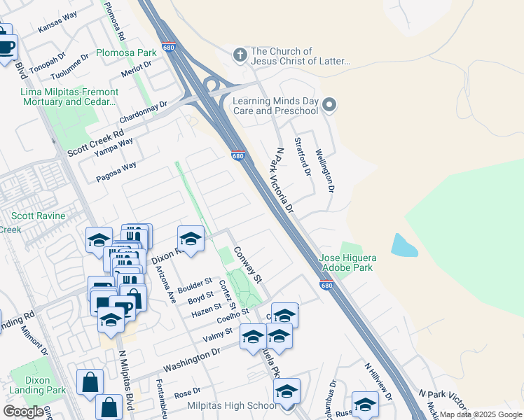 map of restaurants, bars, coffee shops, grocery stores, and more near 531 Dixon Road in Milpitas