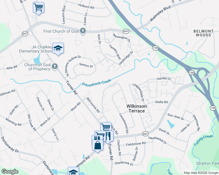 map of restaurants, bars, coffee shops, grocery stores, and more near 5933 Belston Court in Chesterfield County