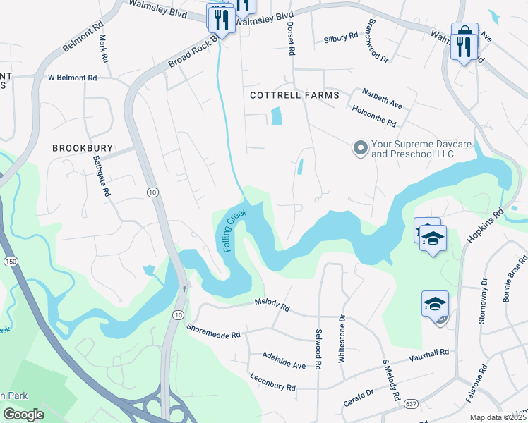 map of restaurants, bars, coffee shops, grocery stores, and more near 4242 Grantlake Road in Richmond