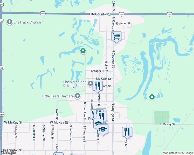 map of restaurants, bars, coffee shops, grocery stores, and more near 253-299 Mc Kahn Street in Frontenac