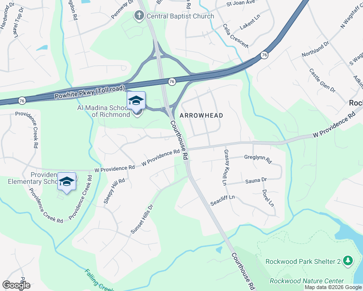 map of restaurants, bars, coffee shops, grocery stores, and more near 10600 West Providence Road in Richmond