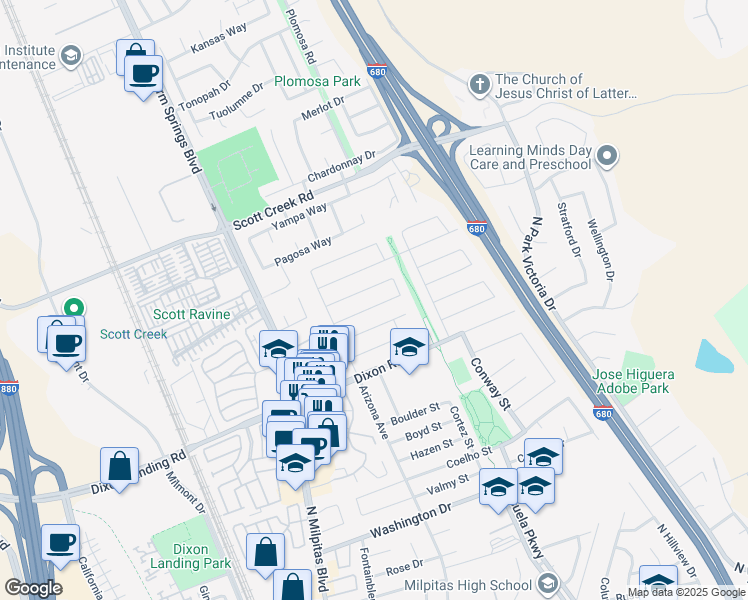 map of restaurants, bars, coffee shops, grocery stores, and more near 239 Callan Street in Milpitas