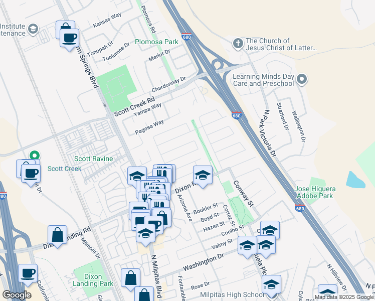 map of restaurants, bars, coffee shops, grocery stores, and more near 239 Callan Street in Milpitas