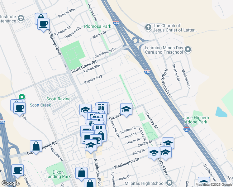 map of restaurants, bars, coffee shops, grocery stores, and more near 239 Callan Street in Milpitas