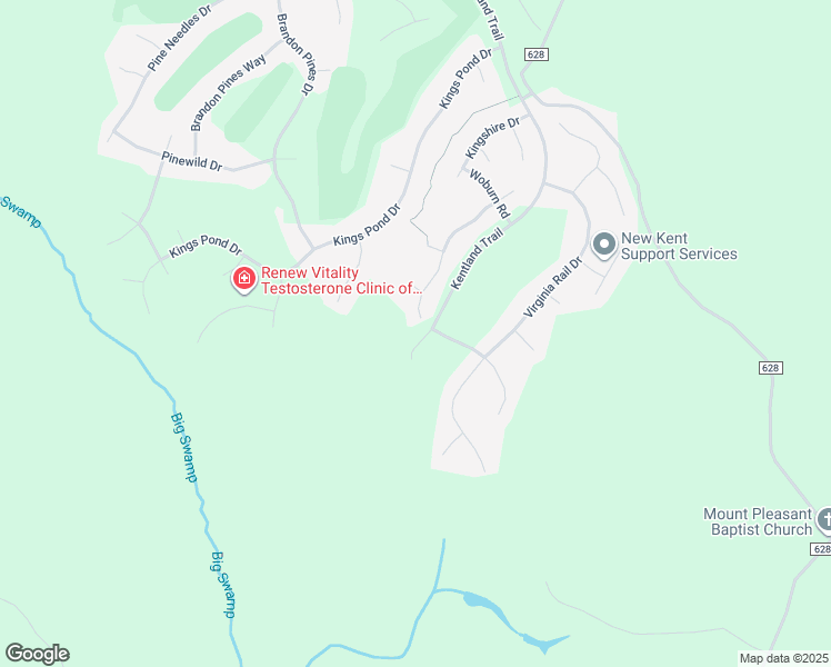 map of restaurants, bars, coffee shops, grocery stores, and more near 11300 Kentland Trail in New Kent