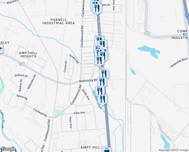 map of restaurants, bars, coffee shops, grocery stores, and more near 4716 Lindlaw Avenue in Richmond