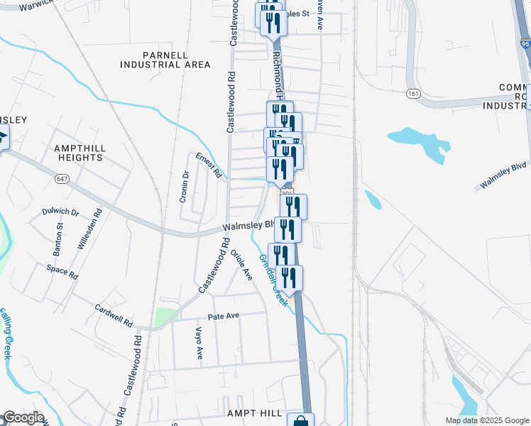 map of restaurants, bars, coffee shops, grocery stores, and more near 4716 Lindlaw Avenue in Richmond