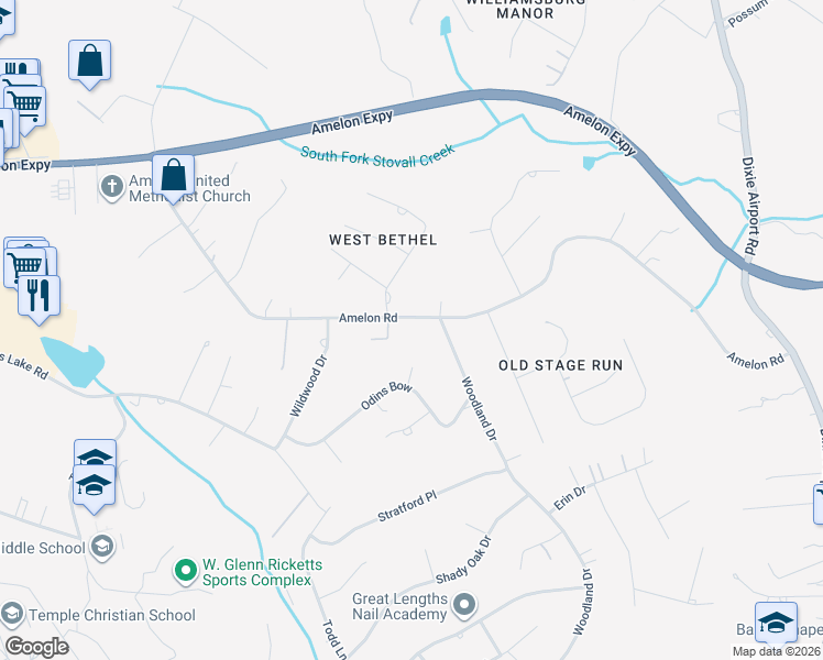 map of restaurants, bars, coffee shops, grocery stores, and more near 122 State Route 1354 in Madison Heights