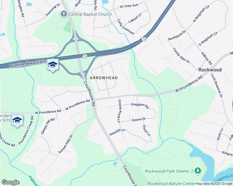 map of restaurants, bars, coffee shops, grocery stores, and more near 10424 West Providence Road in Rockwood