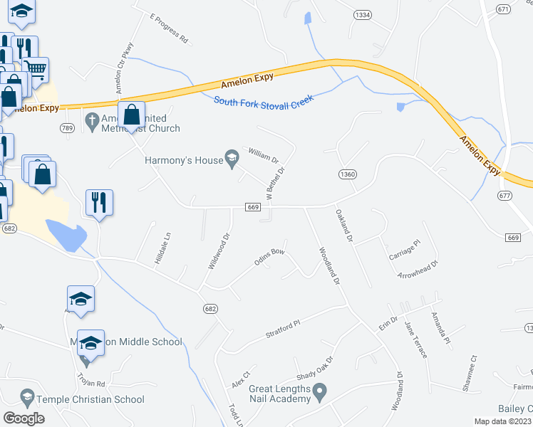 map of restaurants, bars, coffee shops, grocery stores, and more near 528 Amelon Road in Madison Heights