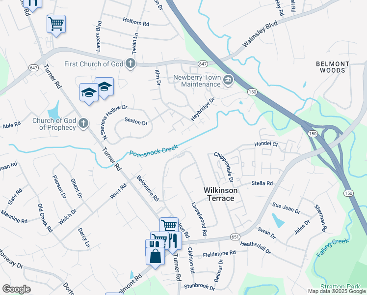 map of restaurants, bars, coffee shops, grocery stores, and more near 5912 Bardot Court in Chesterfield County