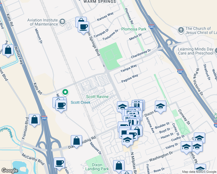 map of restaurants, bars, coffee shops, grocery stores, and more near 49002 Cinnamon Fern Common in Fremont
