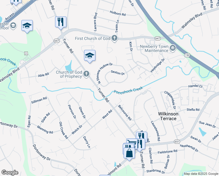 map of restaurants, bars, coffee shops, grocery stores, and more near 6537 S Stevens Hollow Dr in Chesterfield