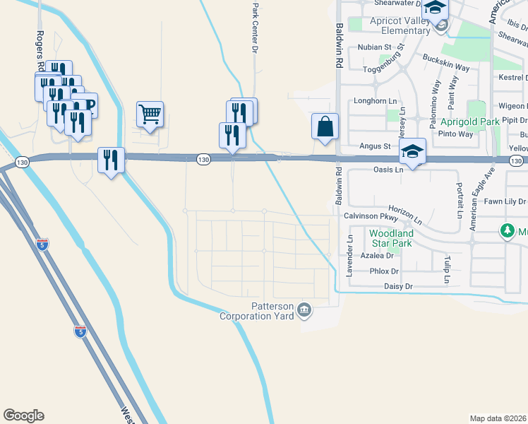 map of restaurants, bars, coffee shops, grocery stores, and more near 2078-2142 Sperry Avenue in Patterson