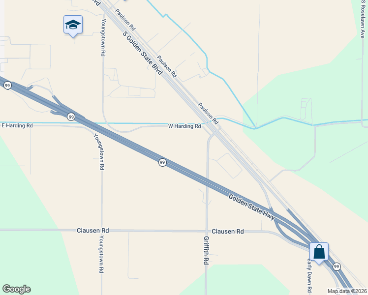map of restaurants, bars, coffee shops, grocery stores, and more near 11881 Griffith Road in Turlock
