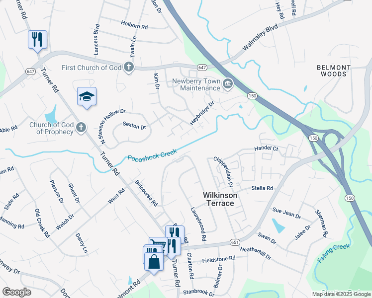 map of restaurants, bars, coffee shops, grocery stores, and more near Bardot Court in Chesterfield