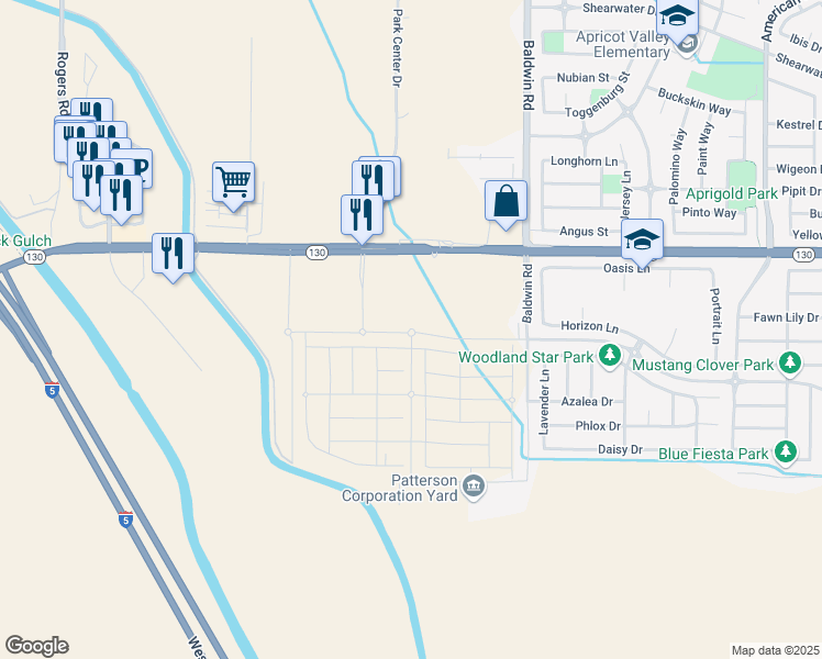 map of restaurants, bars, coffee shops, grocery stores, and more near 2078-2142 Sperry Avenue in Patterson