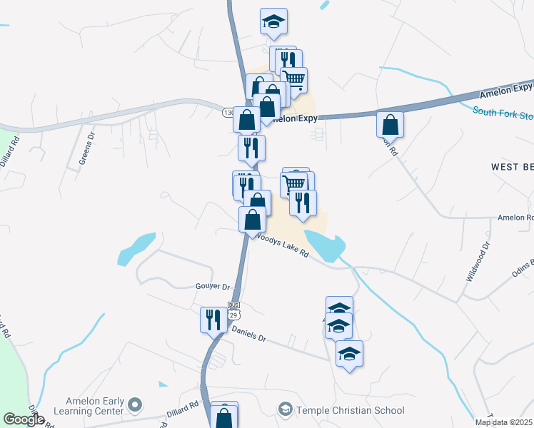 map of restaurants, bars, coffee shops, grocery stores, and more near Madison Heights Square in Madison Heights