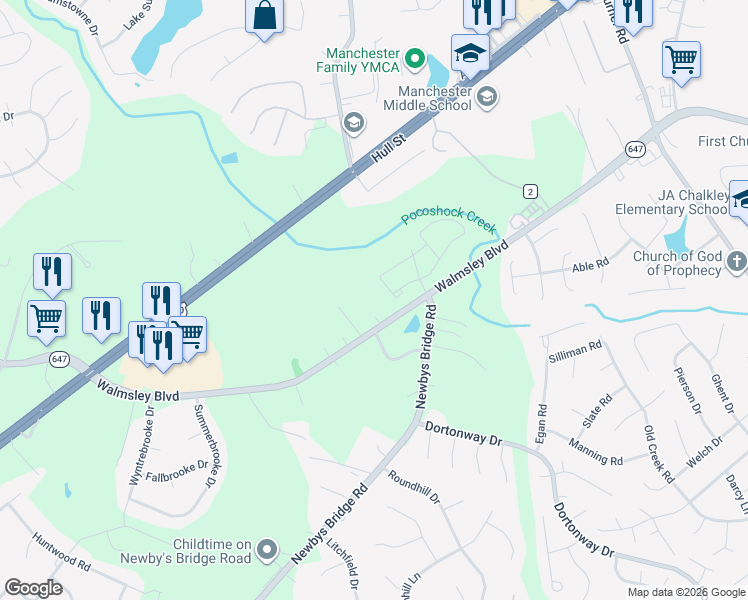 map of restaurants, bars, coffee shops, grocery stores, and more near 7608 Van Hoy Drive in Richmond