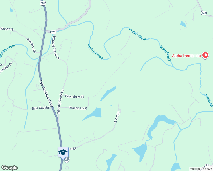map of restaurants, bars, coffee shops, grocery stores, and more near 1414 Boonsboro Place in Lynchburg