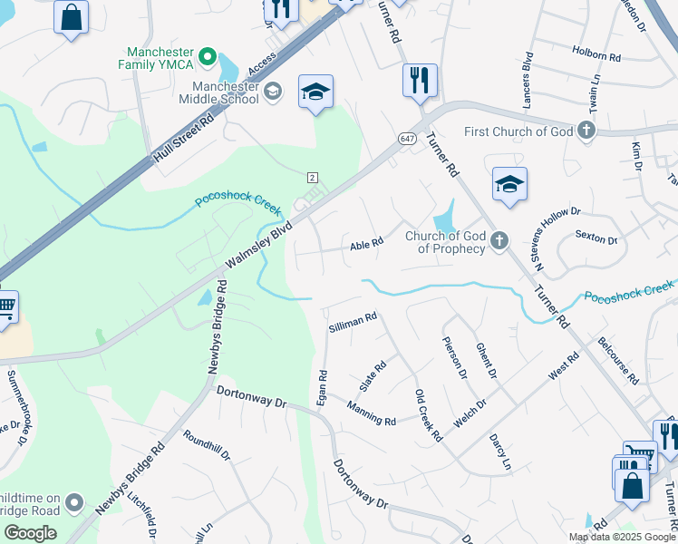 map of restaurants, bars, coffee shops, grocery stores, and more near 3206 Able Court in Chesterfield