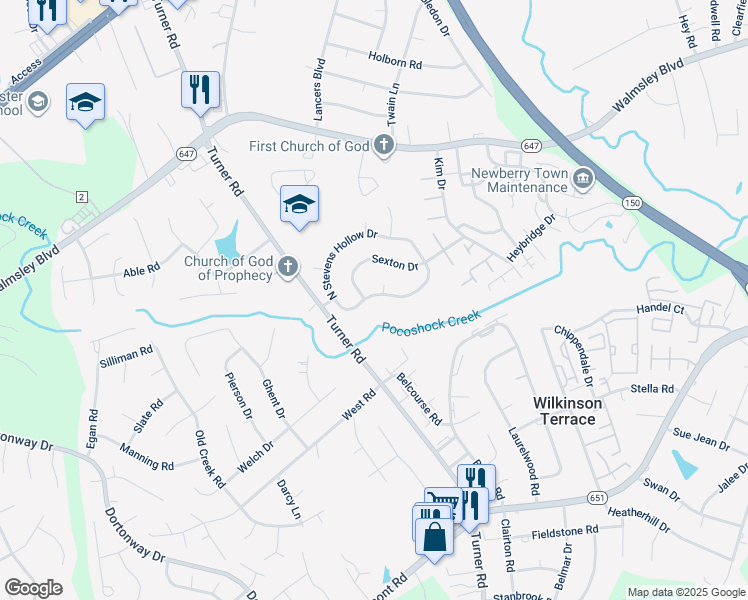 map of restaurants, bars, coffee shops, grocery stores, and more near 6531 South Stevens Hollow Drive in Chesterfield