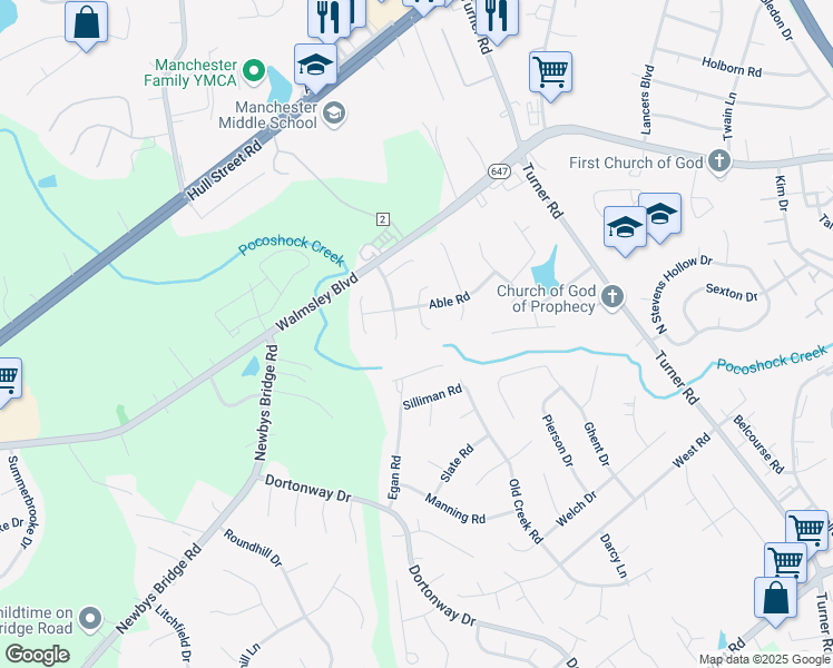 map of restaurants, bars, coffee shops, grocery stores, and more near 3206 Able Court in Chesterfield