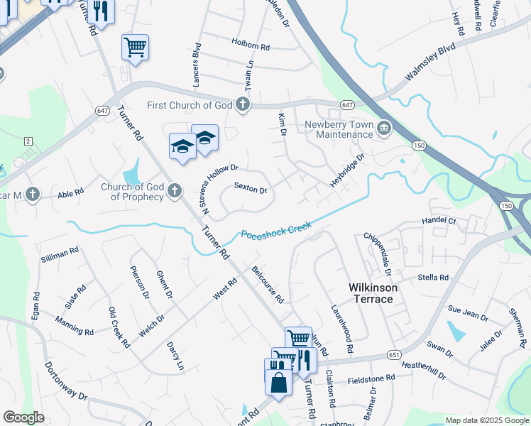 map of restaurants, bars, coffee shops, grocery stores, and more near 6513 South Stevens Hollow Drive in Chesterfield