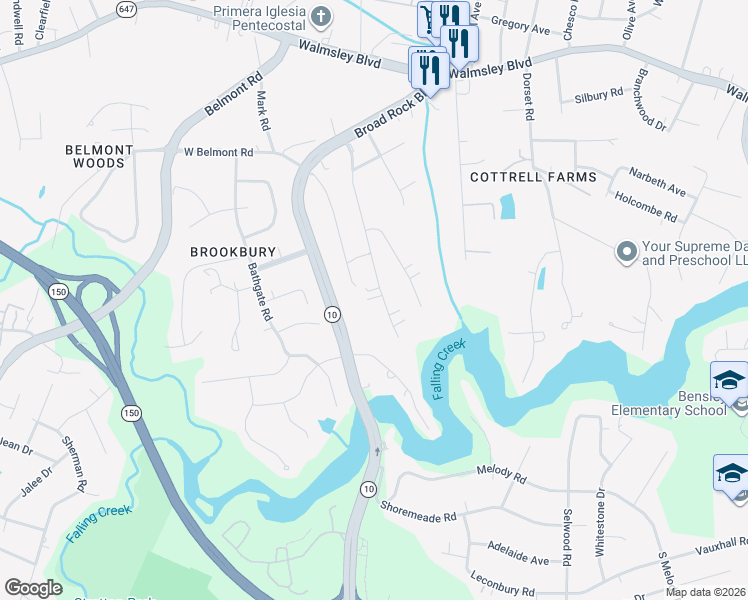 map of restaurants, bars, coffee shops, grocery stores, and more near 3936 Patsy Ann Drive in Richmond
