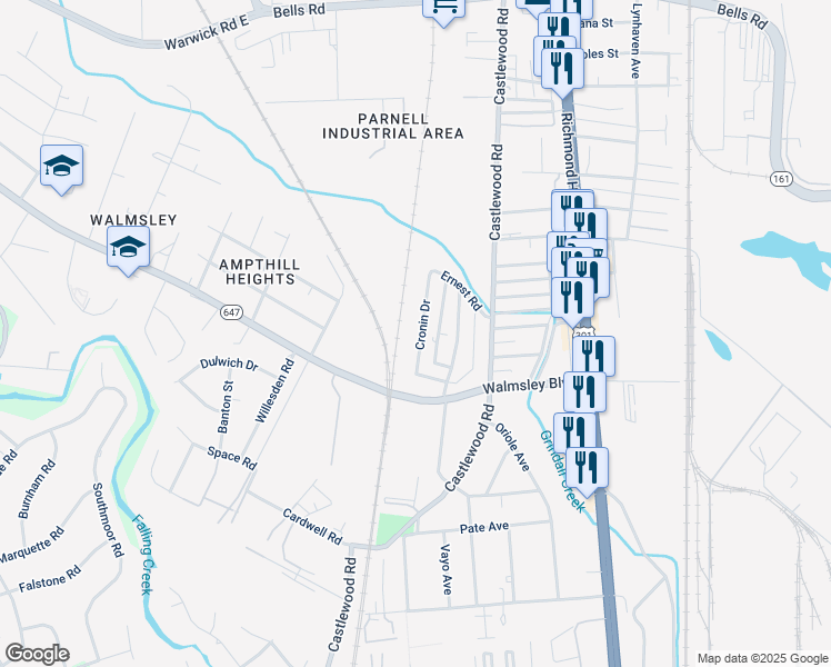 map of restaurants, bars, coffee shops, grocery stores, and more near 4727 Cronin Drive in Richmond
