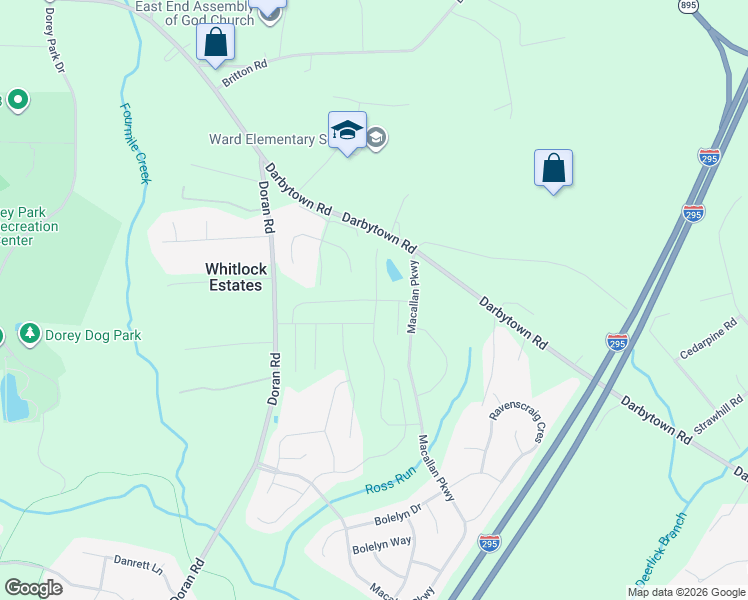 map of restaurants, bars, coffee shops, grocery stores, and more near 7324 Oakham Court in Richmond